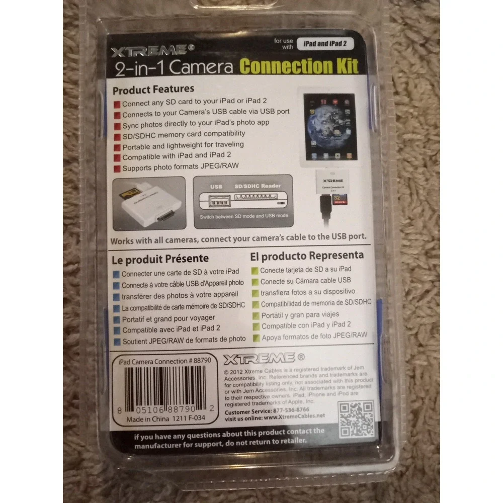 NIP Xtreme 2-in-1 Camera Connection Kit for Ipad & Ipad 2 Transfer Photos 88790